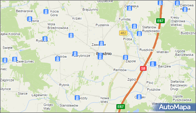 mapa Bronisławów gmina Brzeźnio, Bronisławów gmina Brzeźnio na mapie Targeo