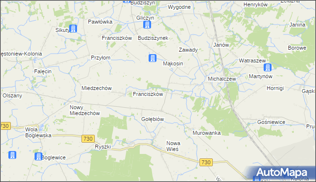 mapa Bronisławów gmina Jasieniec, Bronisławów gmina Jasieniec na mapie Targeo
