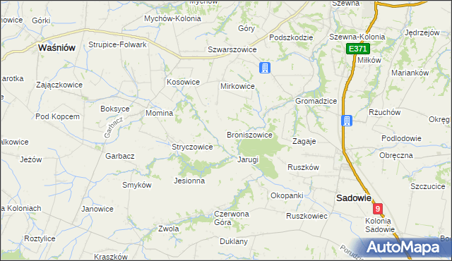 mapa Broniszowice gmina Bodzechów, Broniszowice gmina Bodzechów na mapie Targeo