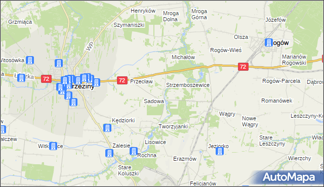 mapa Bronowice gmina Brzeziny, Bronowice gmina Brzeziny na mapie Targeo