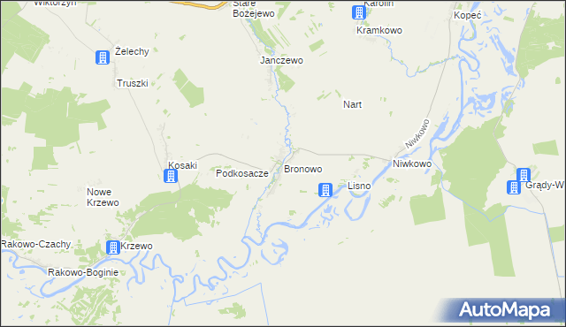 mapa Bronowo gmina Wizna, Bronowo gmina Wizna na mapie Targeo