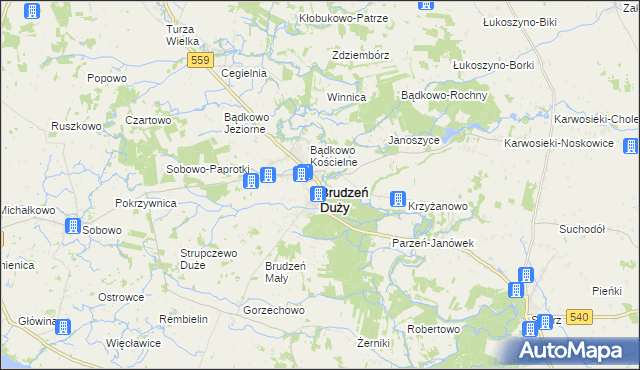 mapa Brudzeń Duży, Brudzeń Duży na mapie Targeo