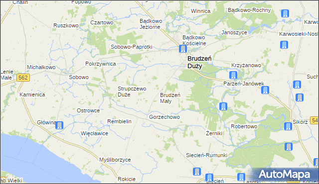 mapa Brudzeń Mały, Brudzeń Mały na mapie Targeo