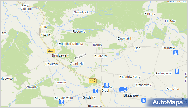 mapa Brudzew gmina Blizanów, Brudzew gmina Blizanów na mapie Targeo