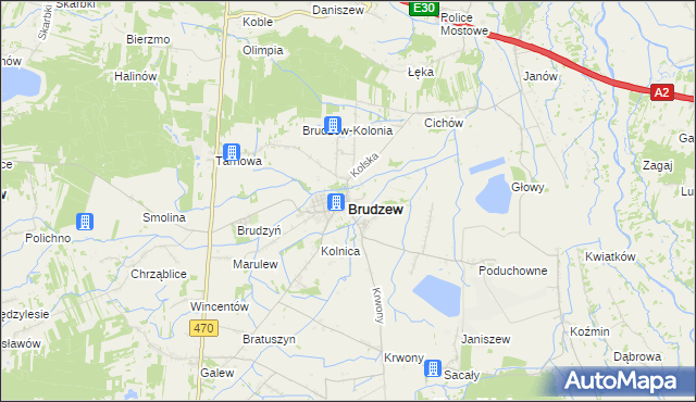 mapa Brudzew powiat turecki, Brudzew powiat turecki na mapie Targeo