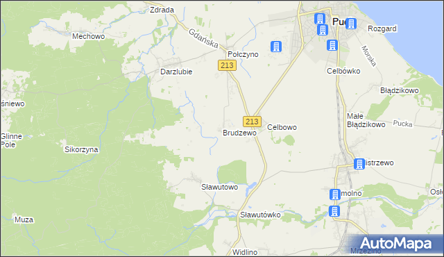 mapa Brudzewo gmina Puck, Brudzewo gmina Puck na mapie Targeo
