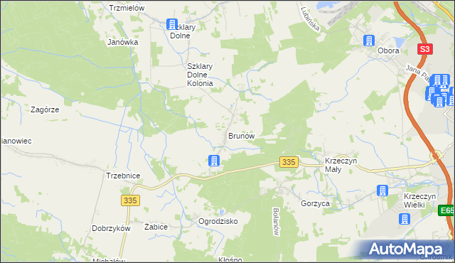 mapa Brunów gmina Chocianów, Brunów gmina Chocianów na mapie Targeo