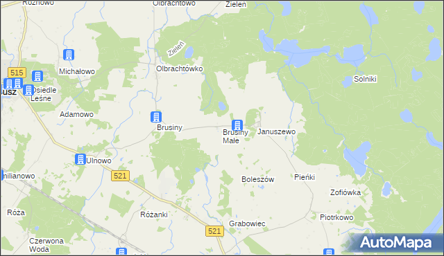 mapa Brusiny Małe, Brusiny Małe na mapie Targeo