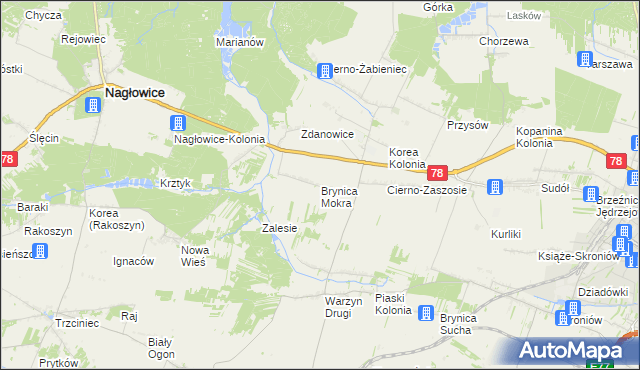 mapa Brynica Mokra, Brynica Mokra na mapie Targeo