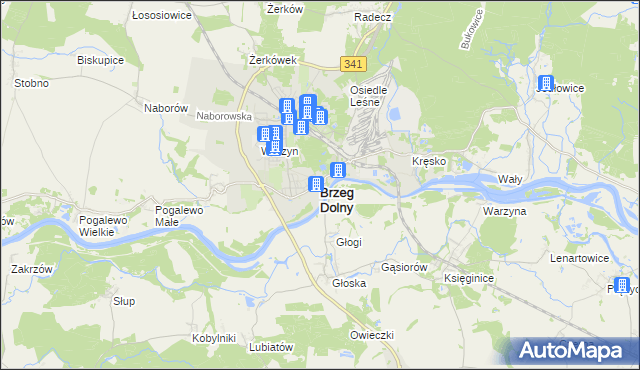 mapa Brzeg Dolny, Brzeg Dolny na mapie Targeo