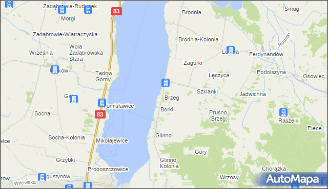 mapa Brzeg gmina Pęczniew, Brzeg gmina Pęczniew na mapie Targeo
