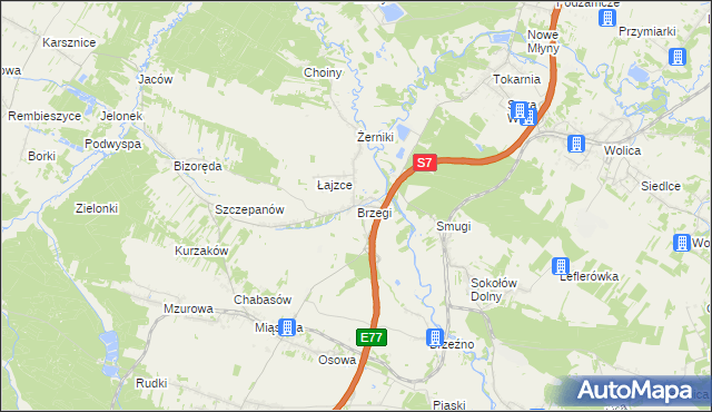 mapa Brzegi gmina Sobków, Brzegi gmina Sobków na mapie Targeo