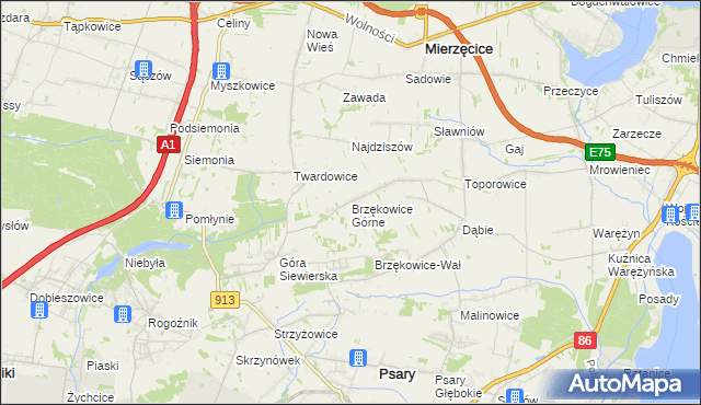 mapa Brzękowice Górne, Brzękowice Górne na mapie Targeo