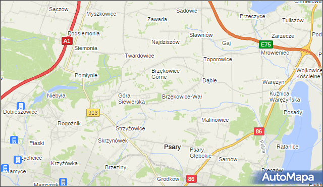 mapa Brzękowice-Wał, Brzękowice-Wał na mapie Targeo