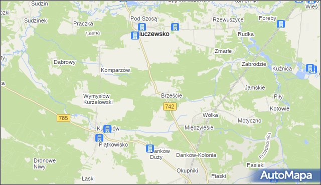 mapa Brzeście gmina Kluczewsko, Brzeście gmina Kluczewsko na mapie Targeo