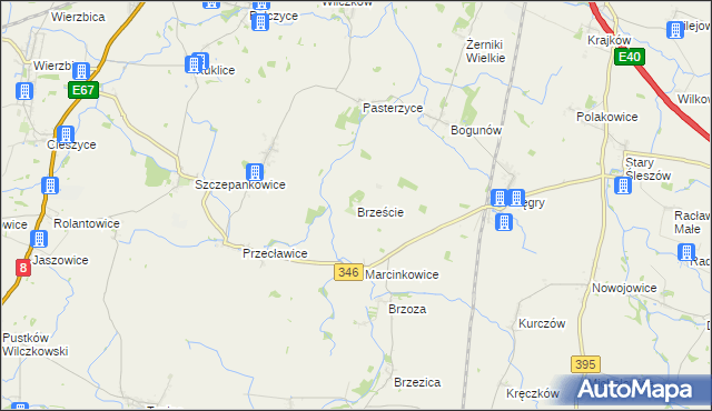 mapa Brzeście gmina Żórawina, Brzeście gmina Żórawina na mapie Targeo