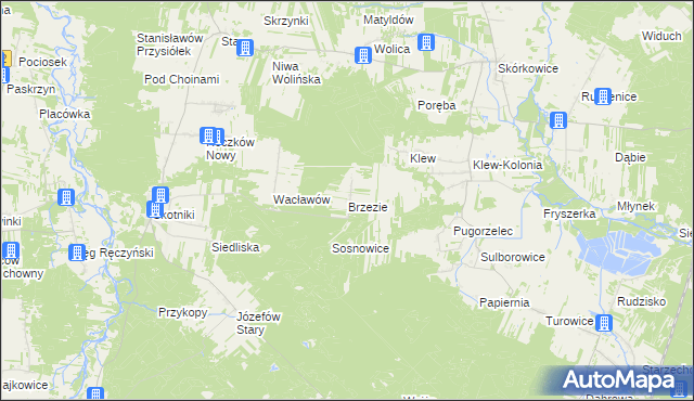 mapa Brzezie gmina Aleksandrów, Brzezie gmina Aleksandrów na mapie Targeo