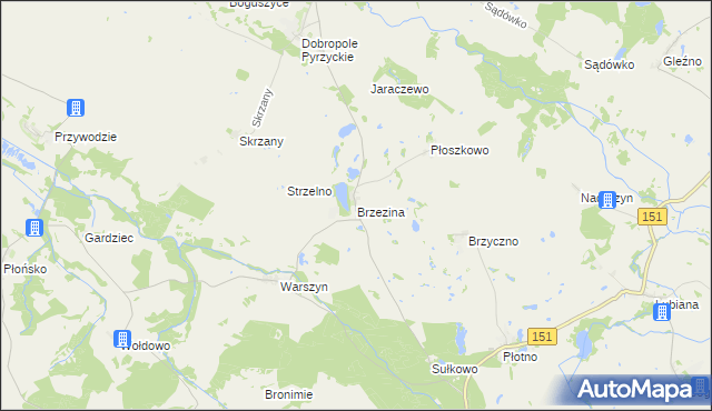 mapa Brzezina gmina Dolice, Brzezina gmina Dolice na mapie Targeo