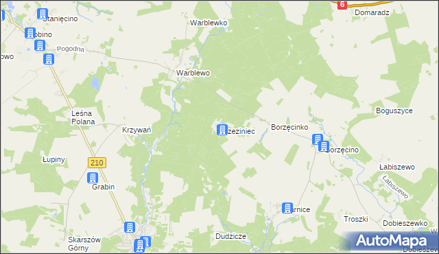 mapa Brzeziniec gmina Dębnica Kaszubska, Brzeziniec gmina Dębnica Kaszubska na mapie Targeo