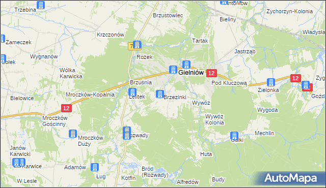 mapa Brzezinki gmina Gielniów, Brzezinki gmina Gielniów na mapie Targeo