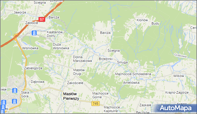 mapa Brzezinki gmina Masłów, Brzezinki gmina Masłów na mapie Targeo