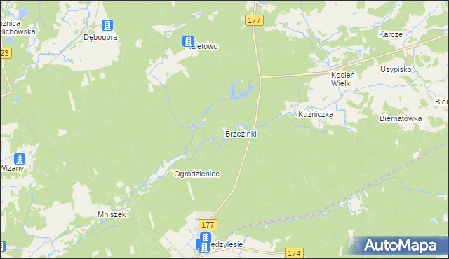 mapa Brzezinki gmina Wieleń, Brzezinki gmina Wieleń na mapie Targeo