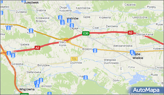 mapa Brzeziny gmina Halinów, Brzeziny gmina Halinów na mapie Targeo