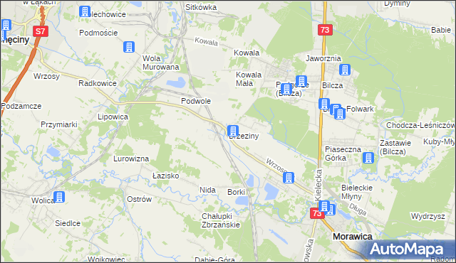 mapa Brzeziny gmina Morawica, Brzeziny gmina Morawica na mapie Targeo