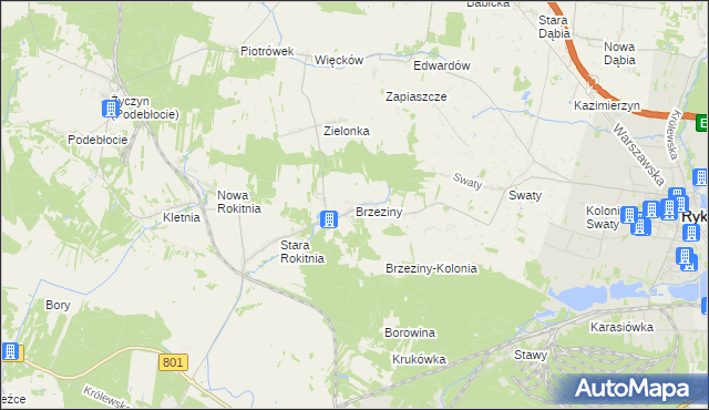 mapa Brzeziny gmina Stężyca, Brzeziny gmina Stężyca na mapie Targeo