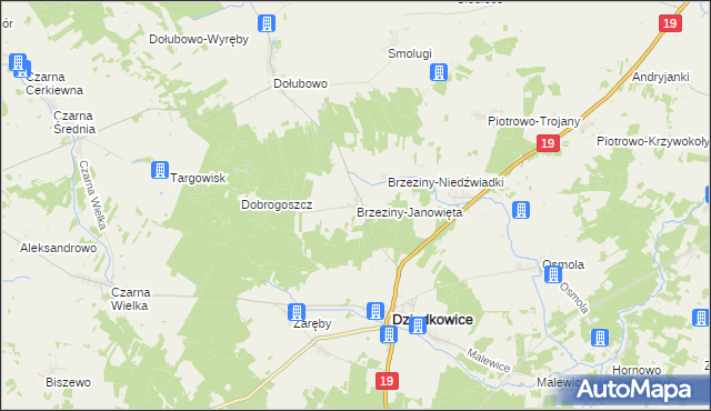 mapa Brzeziny-Janowięta, Brzeziny-Janowięta na mapie Targeo