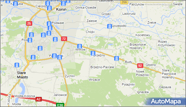 mapa Brzeźno gmina Krzymów, Brzeźno gmina Krzymów na mapie Targeo