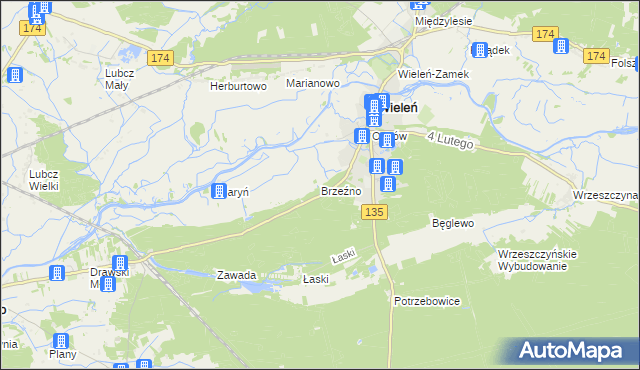mapa Brzeźno gmina Wieleń, Brzeźno gmina Wieleń na mapie Targeo