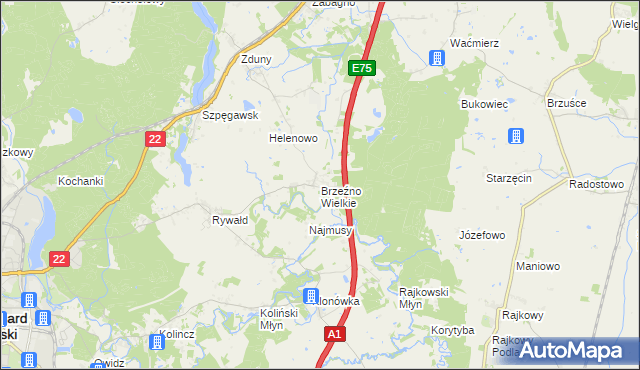 mapa Brzeźno Wielkie, Brzeźno Wielkie na mapie Targeo