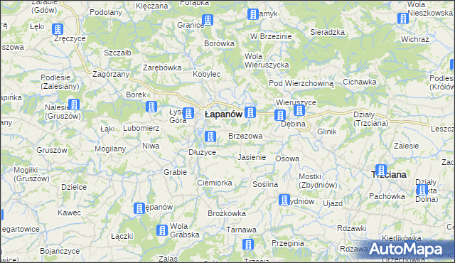mapa Brzezowa gmina Łapanów, Brzezowa gmina Łapanów na mapie Targeo