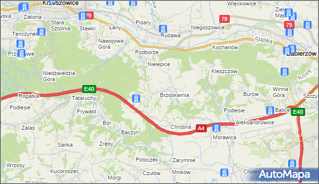 mapa Brzoskwinia, Brzoskwinia na mapie Targeo