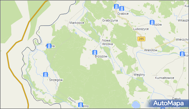 mapa Brzozów gmina Gubin, Brzozów gmina Gubin na mapie Targeo