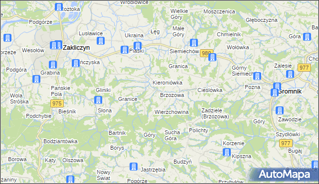 mapa Brzozowa gmina Gromnik, Brzozowa gmina Gromnik na mapie Targeo