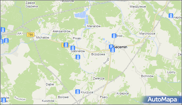 mapa Brzozowa gmina Secemin, Brzozowa gmina Secemin na mapie Targeo