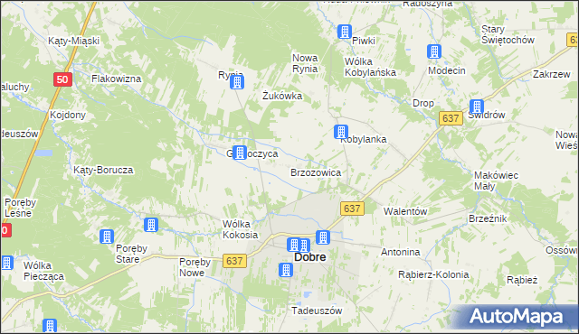 mapa Brzozowica gmina Dobre, Brzozowica gmina Dobre na mapie Targeo