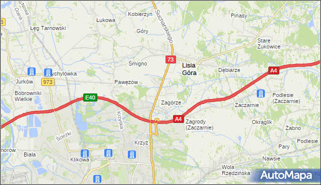 mapa Brzozówka gmina Lisia Góra, Brzozówka gmina Lisia Góra na mapie Targeo