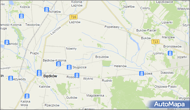 mapa Brzustów gmina Będków, Brzustów gmina Będków na mapie Targeo