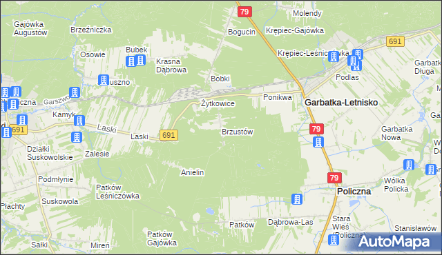 mapa Brzustów gmina Garbatka-Letnisko, Brzustów gmina Garbatka-Letnisko na mapie Targeo