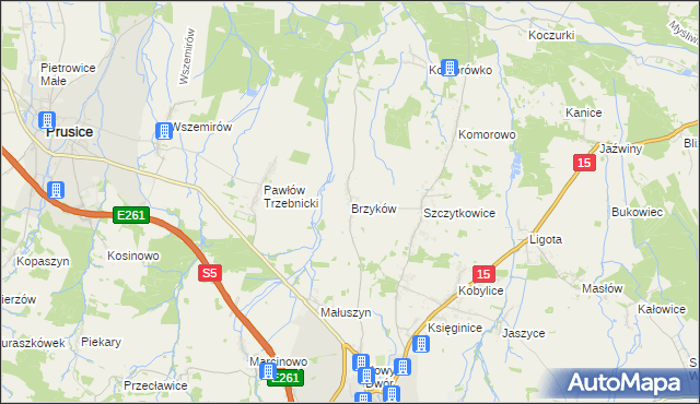 mapa Brzyków gmina Trzebnica, Brzyków gmina Trzebnica na mapie Targeo