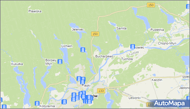 mapa Bucharzewo, Bucharzewo na mapie Targeo