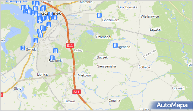 mapa Buczek gmina Szczecinek, Buczek gmina Szczecinek na mapie Targeo