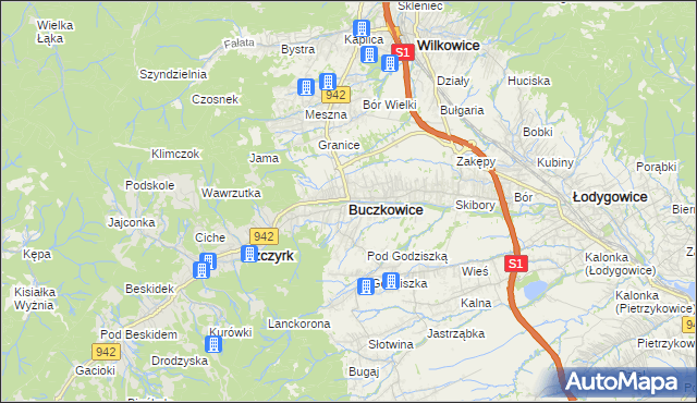 mapa Buczkowice, Buczkowice na mapie Targeo