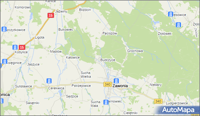 mapa Budczyce, Budczyce na mapie Targeo