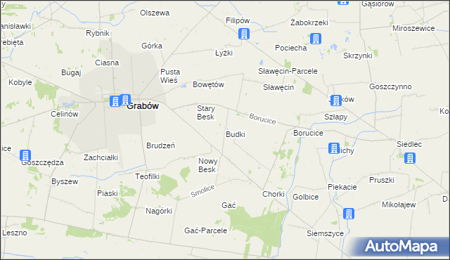 mapa Budki gmina Grabów, Budki gmina Grabów na mapie Targeo