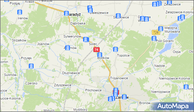 mapa Budków gmina Żarnów, Budków gmina Żarnów na mapie Targeo