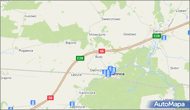 mapa Budy gmina Damnica, Budy gmina Damnica na mapie Targeo